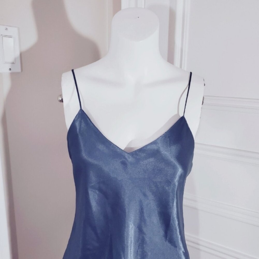 LA SENZA Steel Blue Satin Slip Dress with V String Low Back Detailing - Picture 9 of 16